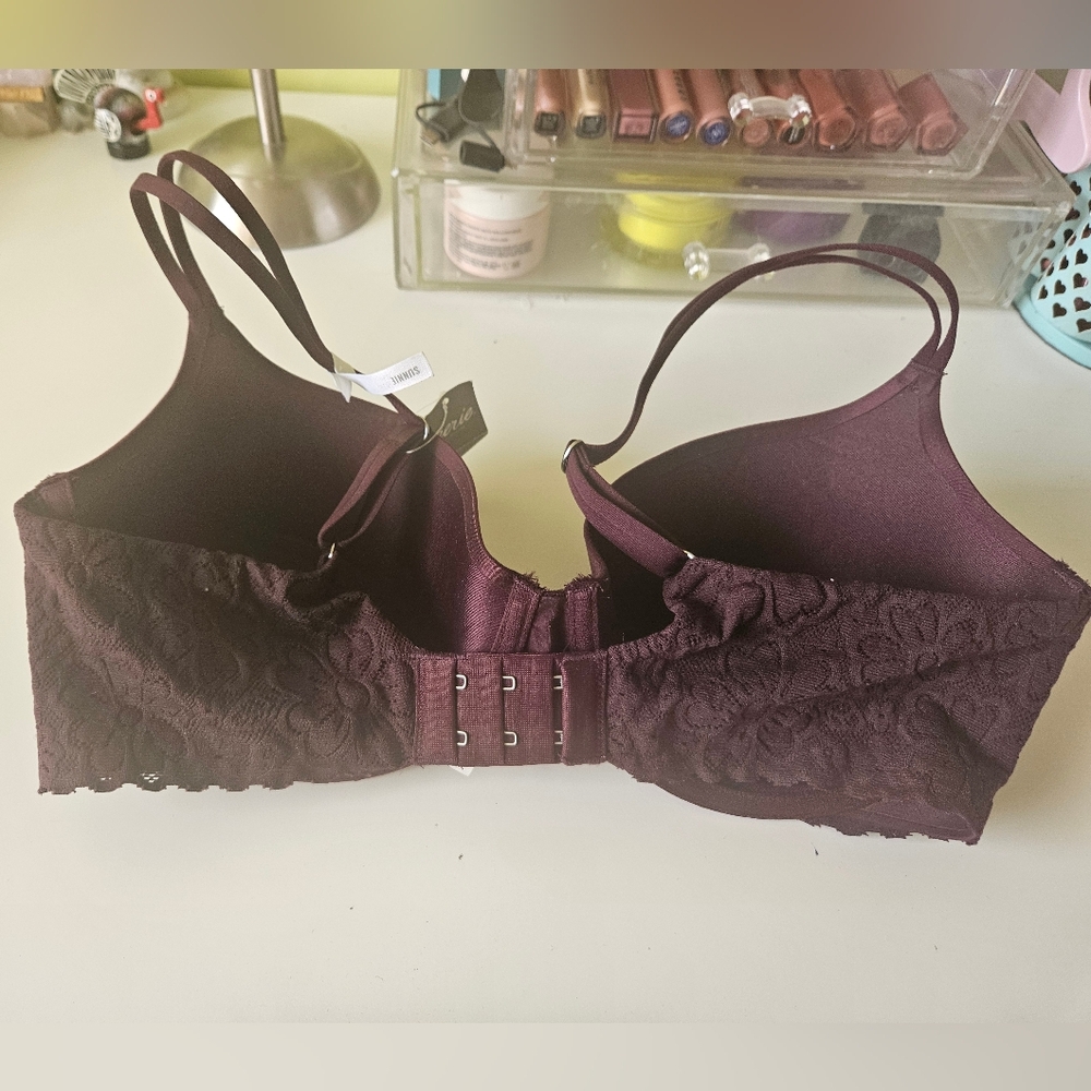 NWT Aerie Sunnie Demi Push Up Bra 34DD Burgundy Lace - Picture 4 of 6